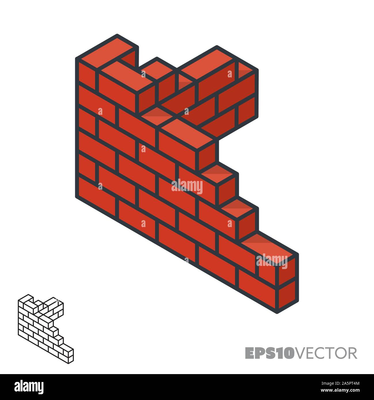 Mur de brique icône isométrique, contour et rempli de symboles de la construction. Vector illustration concept de maçonnerie. Illustration de Vecteur