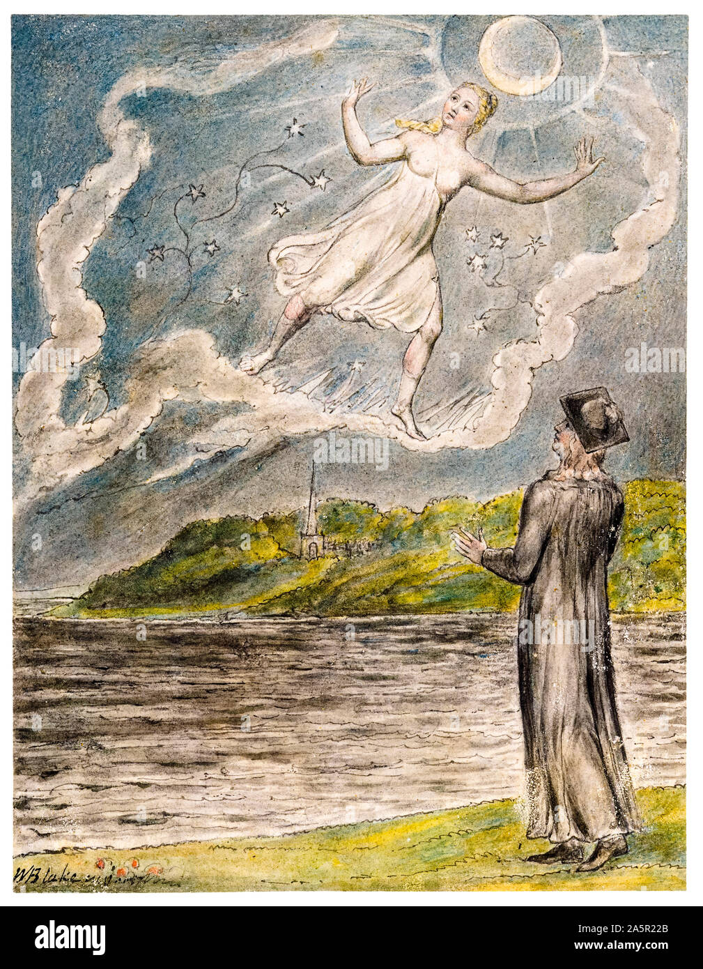 William Blake, The Wandering Moon, aquarelle sur stylo et encre, illustration, 1816-1820 Banque D'Images