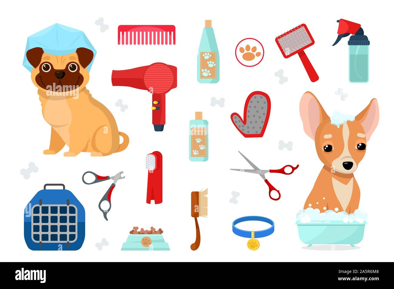 Accessoires pour chiens et soins Illustration de Vecteur