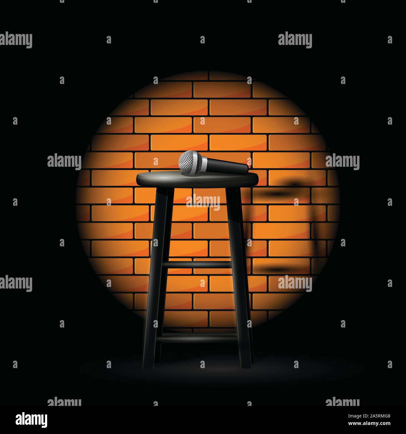 Stand Up Comedy Show - micro de selles dans un rayon de lumière et mur de brique Illustration de Vecteur