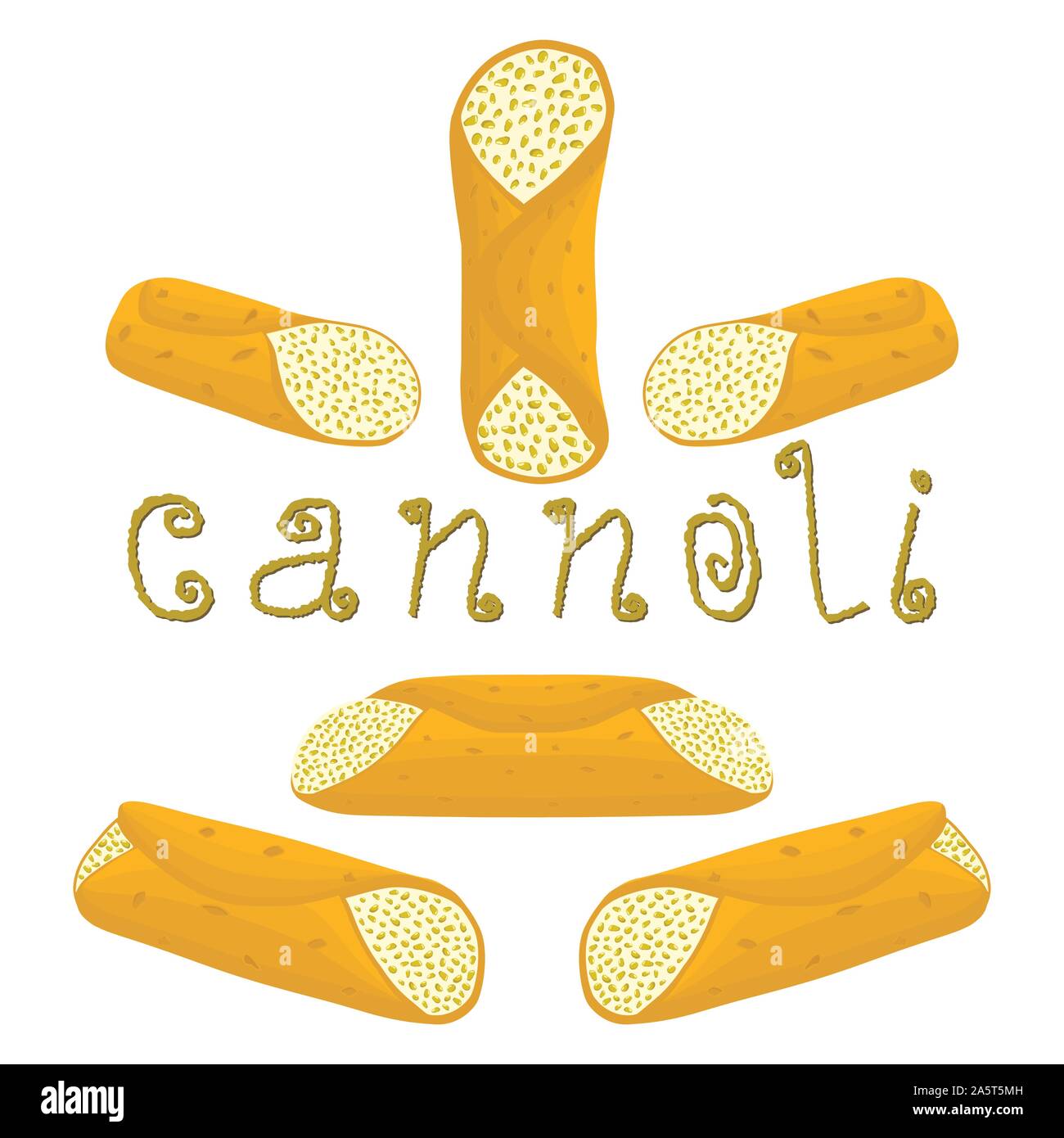 Vector illustration pour divers gaufres sucrées dessert cannoli siciliens. Paille croustillant gaufre rempli de fromage ricotta, wafer cannolo à la vanille et Illustration de Vecteur