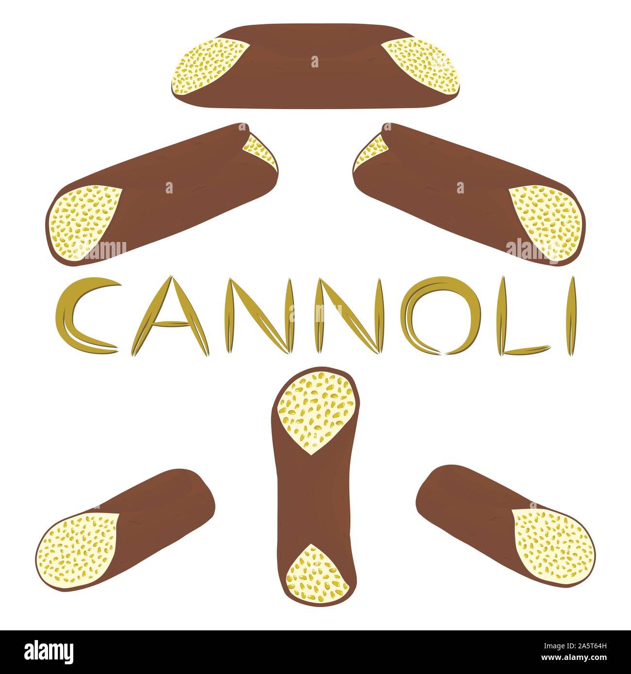 Vector illustration pour divers gaufres sucrées dessert cannoli siciliens. Paille croustillant gaufre rempli de fromage ricotta, wafer cannolo à la vanille et Illustration de Vecteur