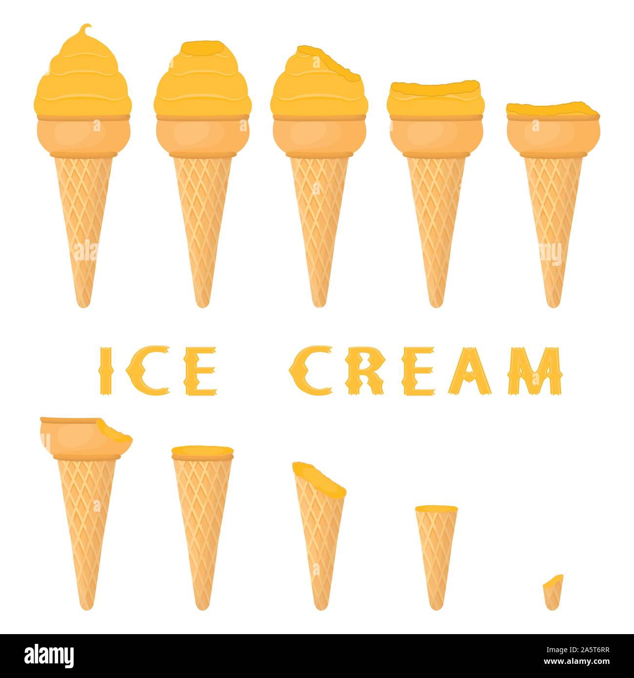 Vector illustration pour la crème glacée ananas naturel sur cornet gaufré. La crème glacée est constituée de glace froid sucré, savoureux desserts congelés. F Frais Illustration de Vecteur