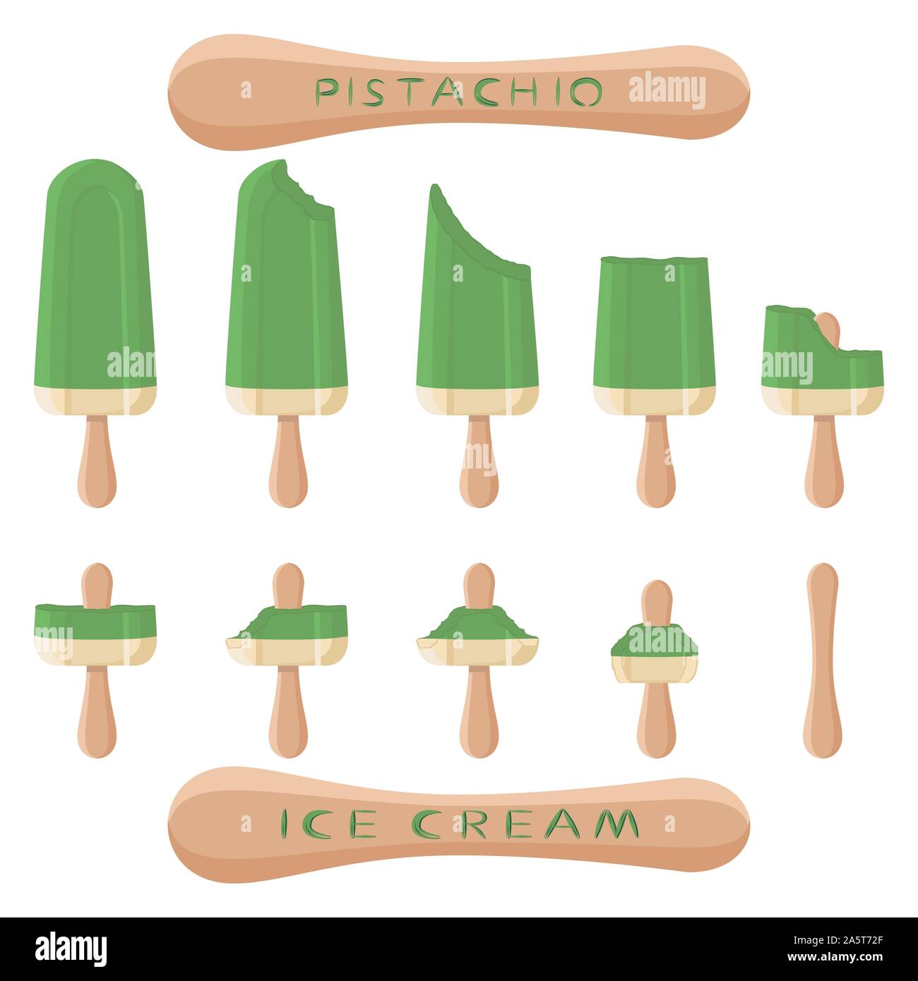 Logo d'illustration vectorielle pour les produits de crème glacée à la pistache sur stick. La crème glacée est constituée de glace froid sucré, savoureux desserts congelés ensemble. Fres Illustration de Vecteur
