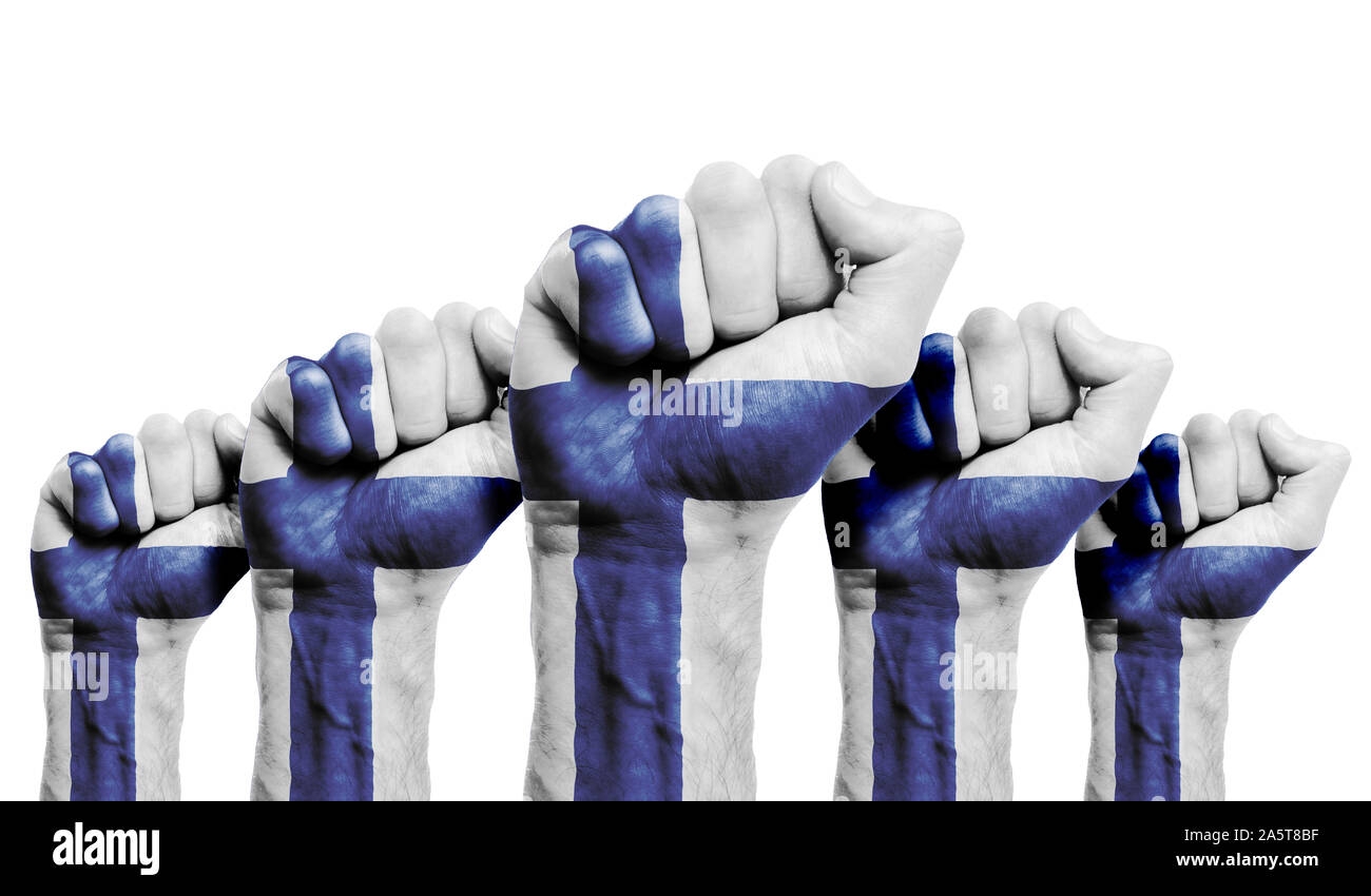 Un peu différent d'un manifestants peint avec le drapeau de la Finlande Banque D'Images