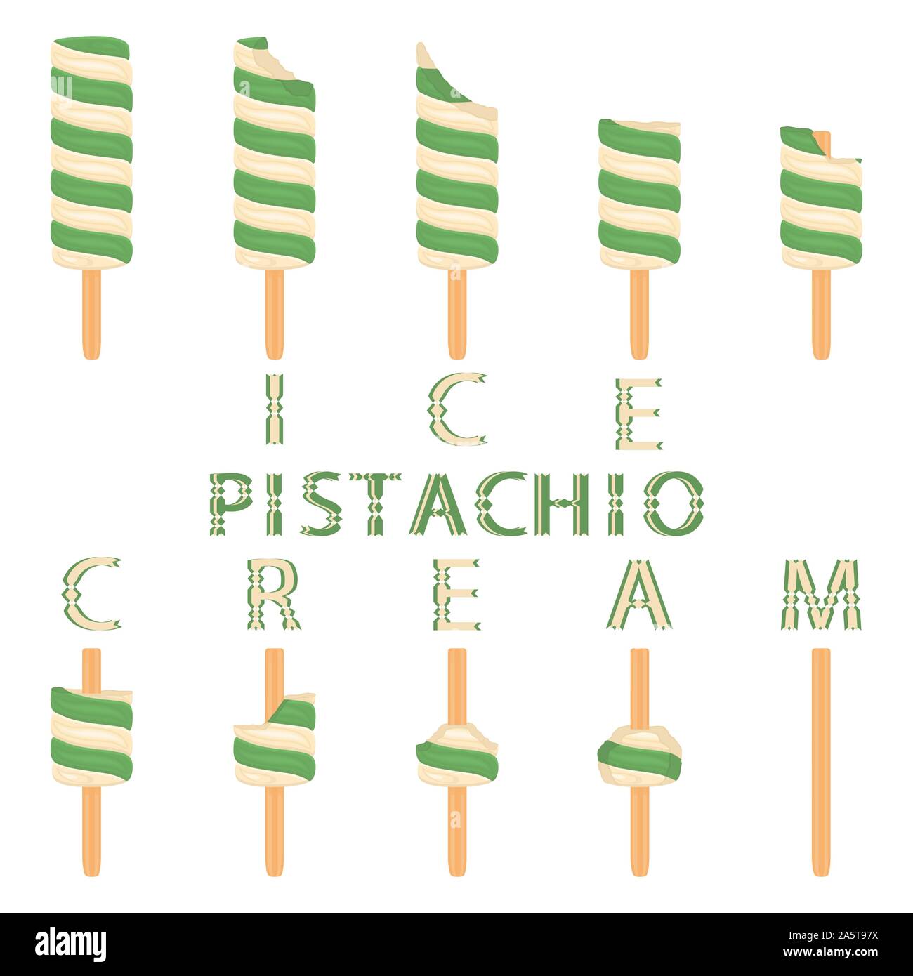 Logo d'illustration vectorielle pour les produits de crème glacée à la pistache sur stick. La crème glacée est constituée de glace froid sucré, savoureux desserts congelés ensemble. Fres Illustration de Vecteur