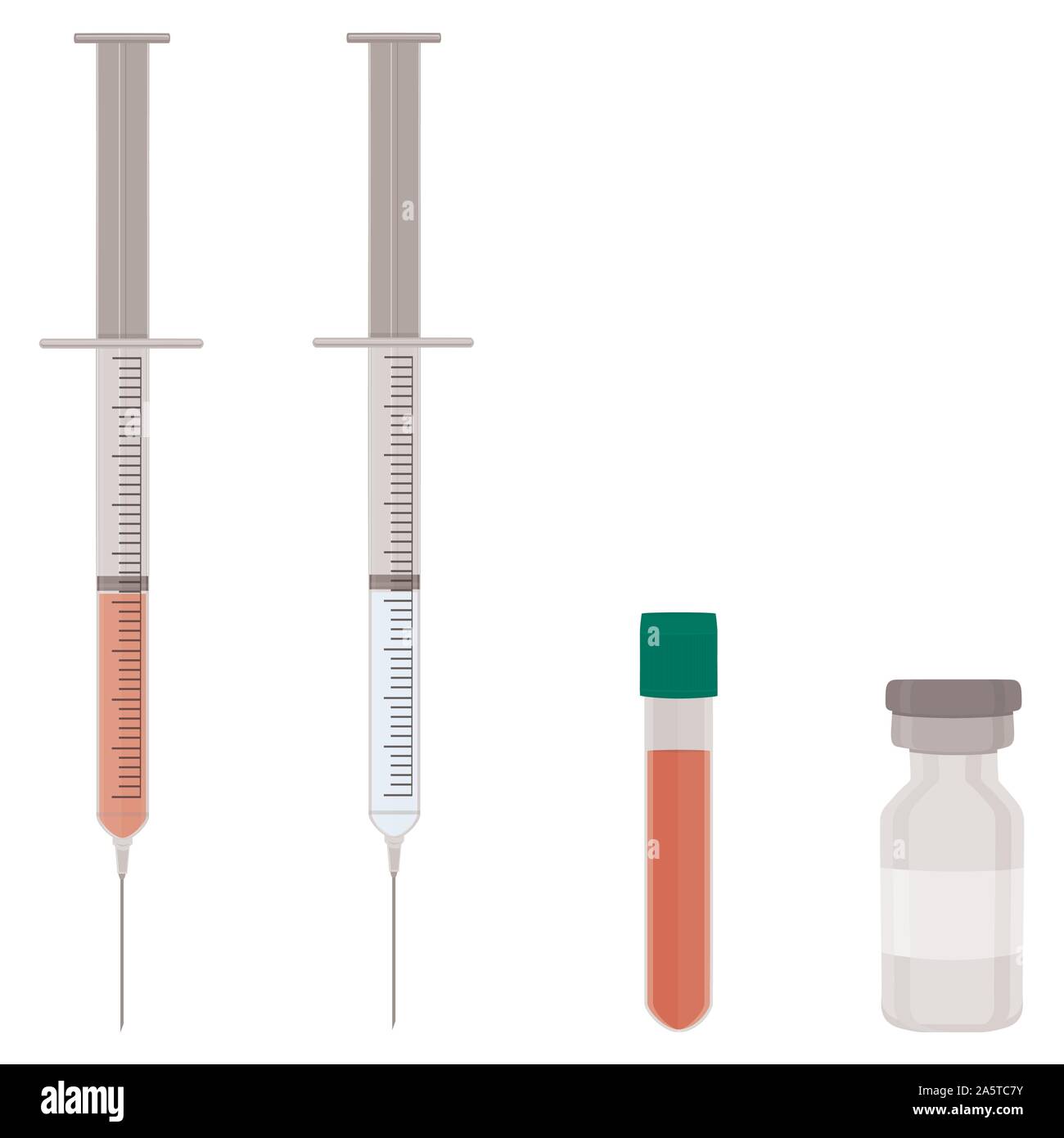 Illustration sur le thème grand ensemble de couleur différents types de seringues, d'aiguilles pour l'hôpital. Seringue composée d'accessoire collection avec qualité contr Illustration de Vecteur