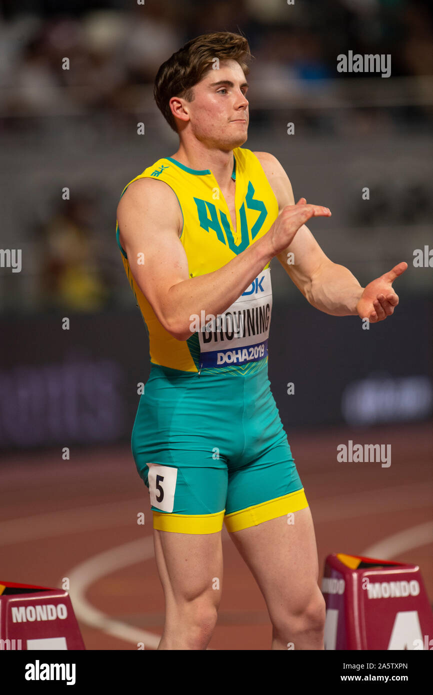 DOHA - QATAR 27 SEPT : Rohan Browning de l'Australie qui se font concurrence sur les 100m se réchauffe le jour 1 de la 17e Championnats du monde d'athlétisme de l'IAAF 2019, Kalifa Int Banque D'Images