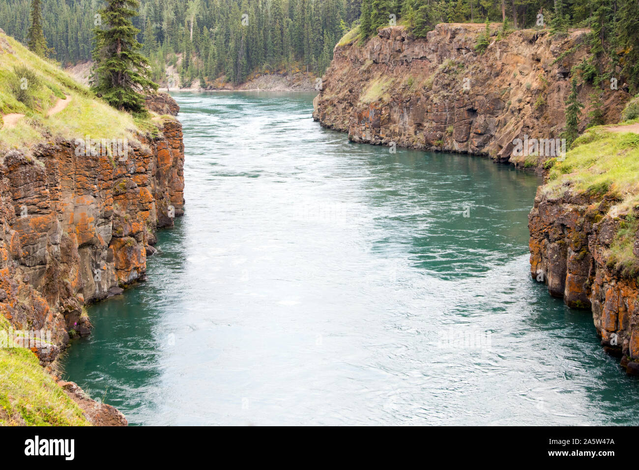 Le fleuve Yukon, comme il coule à travers Miles Canyon, partie de la ruée vers l'or d'origine. Situé à l'extérieur de Whitehorse, Yukon, Canada. Banque D'Images