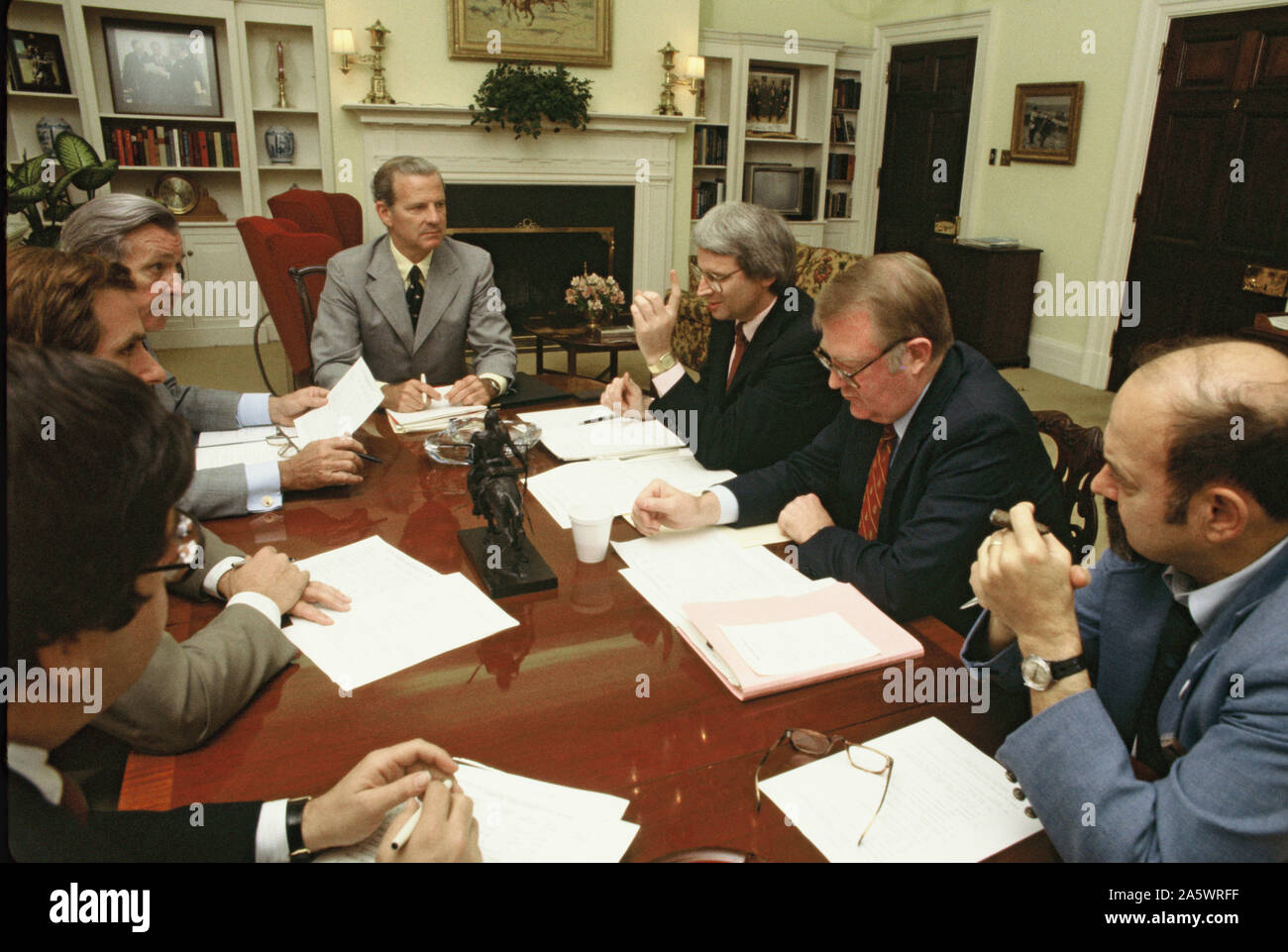 Un matin Reagan Réunion du personnel en août 1982. Photo par Dennis Brack bb71 Banque D'Images