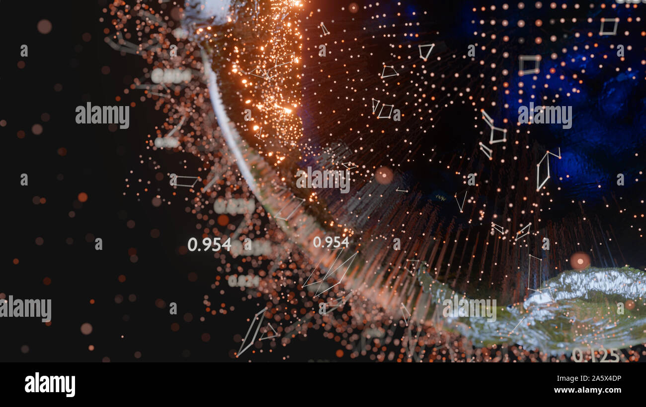 Lignes et points de connexion autour de Earth globe, technologie futuriste. 3D illustration. Éléments de cette image fournie par la NASA Banque D'Images