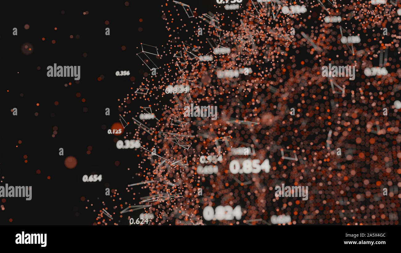 Réseau de lignes abstraites et des nombres aléatoires. Données d'entreprise. 3D illustration Banque D'Images