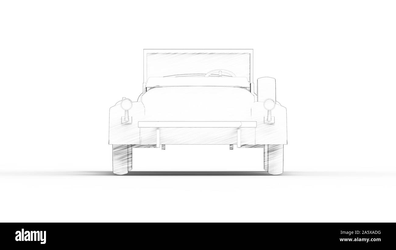 Illustration croquis d'un roadster vintage voiture isolé en fond blanc Banque D'Images