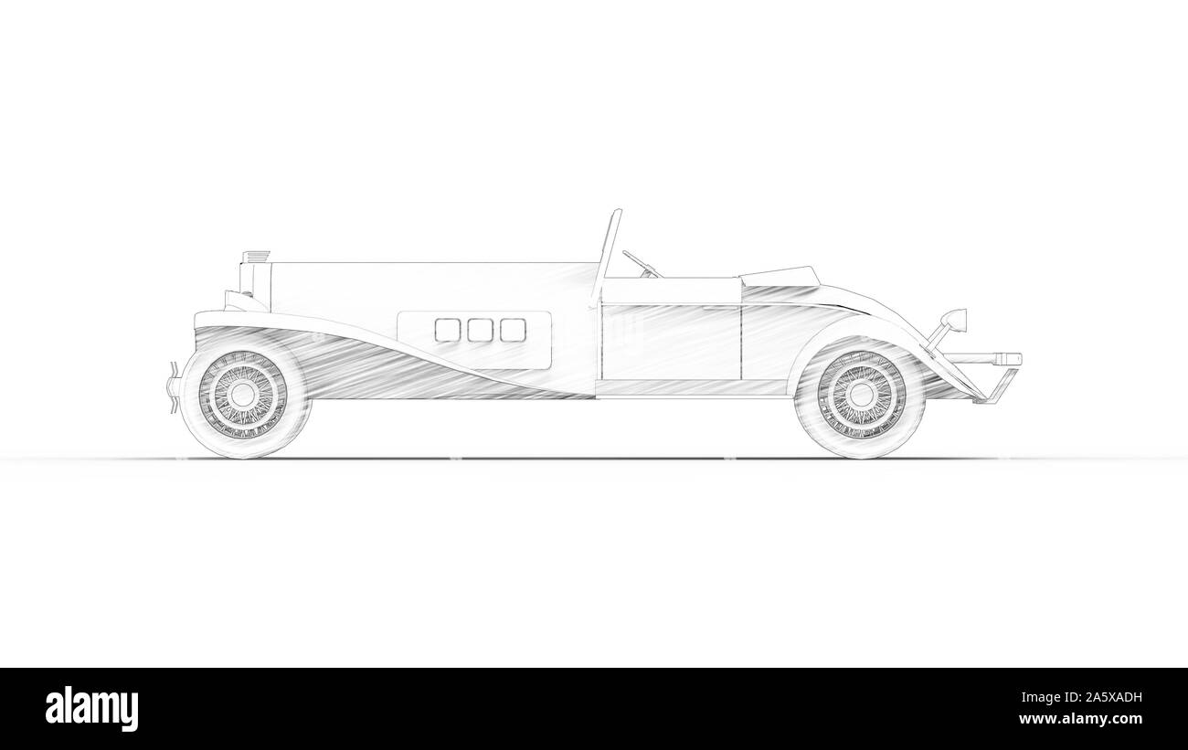 Illustration croquis d'un roadster vintage voiture isolé en fond blanc Banque D'Images
