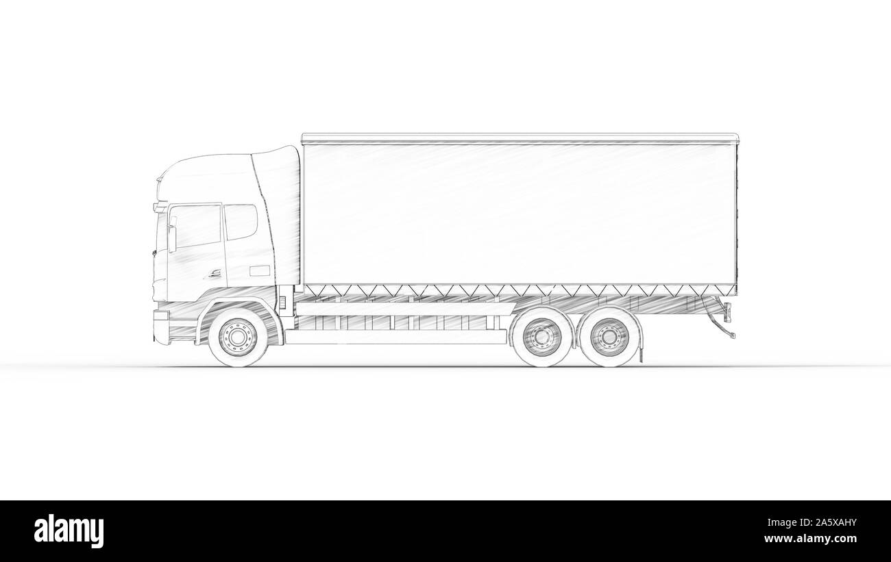 Illustration d'une ligne cargo truck isolé dans l'arrière-plan blanc studio Banque D'Images