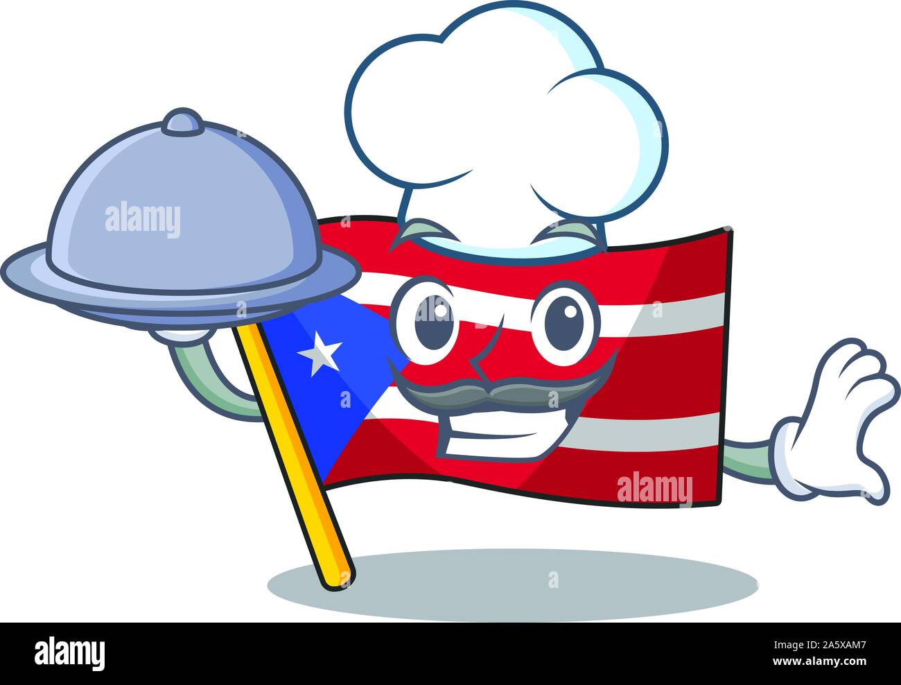 Chef avec drapeau Porto rico alimentaire sur un dessin animé Illustration de Vecteur
