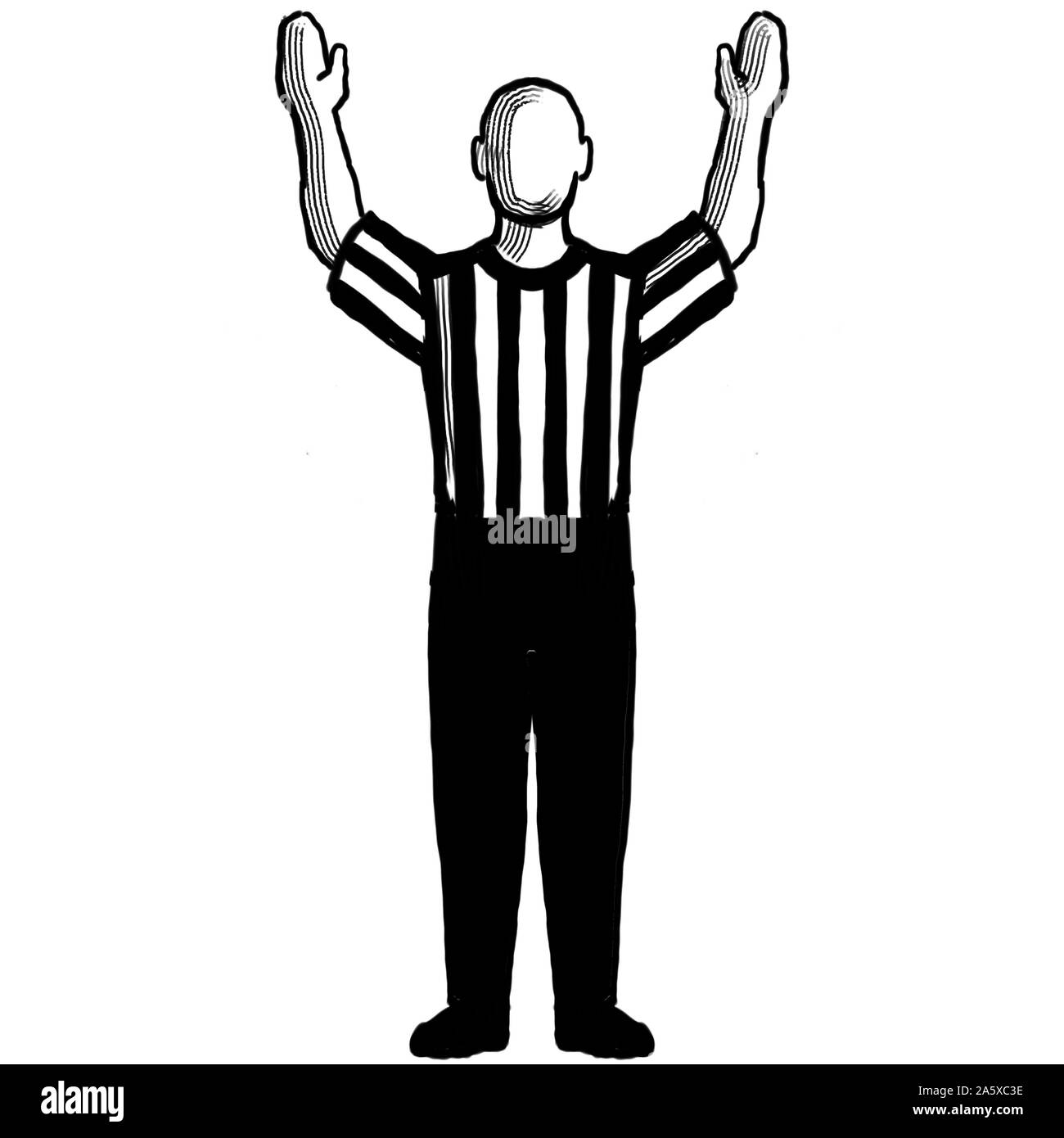 Illustration noir et blanc d'un arbitre de basket-ball ou officiel avec  signal de la main montrant 3 points objectif champ Vue de l'avant avec  succès sur des Photo Stock - Alamy