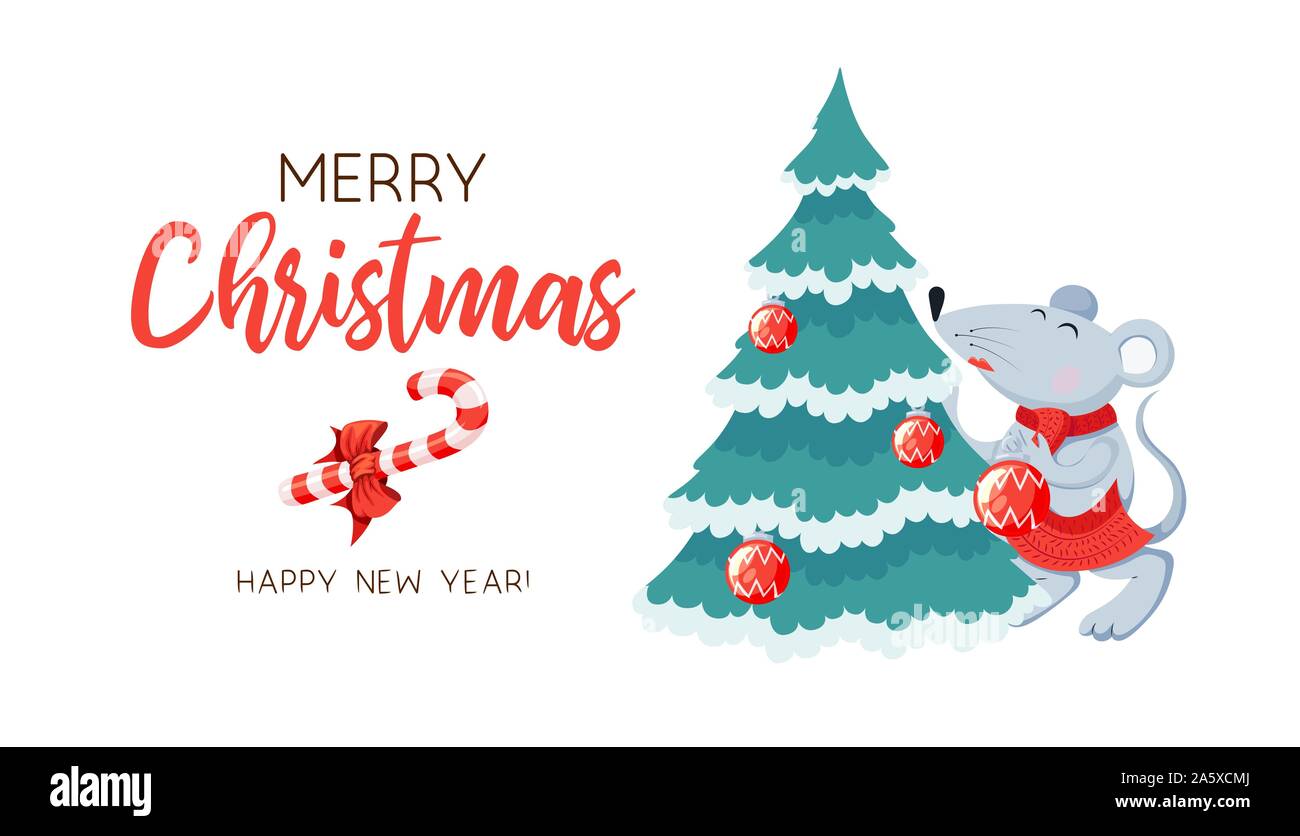 Joyeux Noël carte postale de Noël, avec sapin et de souris sur fond blanc Illustration de Vecteur Joyeux Noël carte postale de Noël, avec sapin et de souris sur fond blanc Illustration de Vecteur