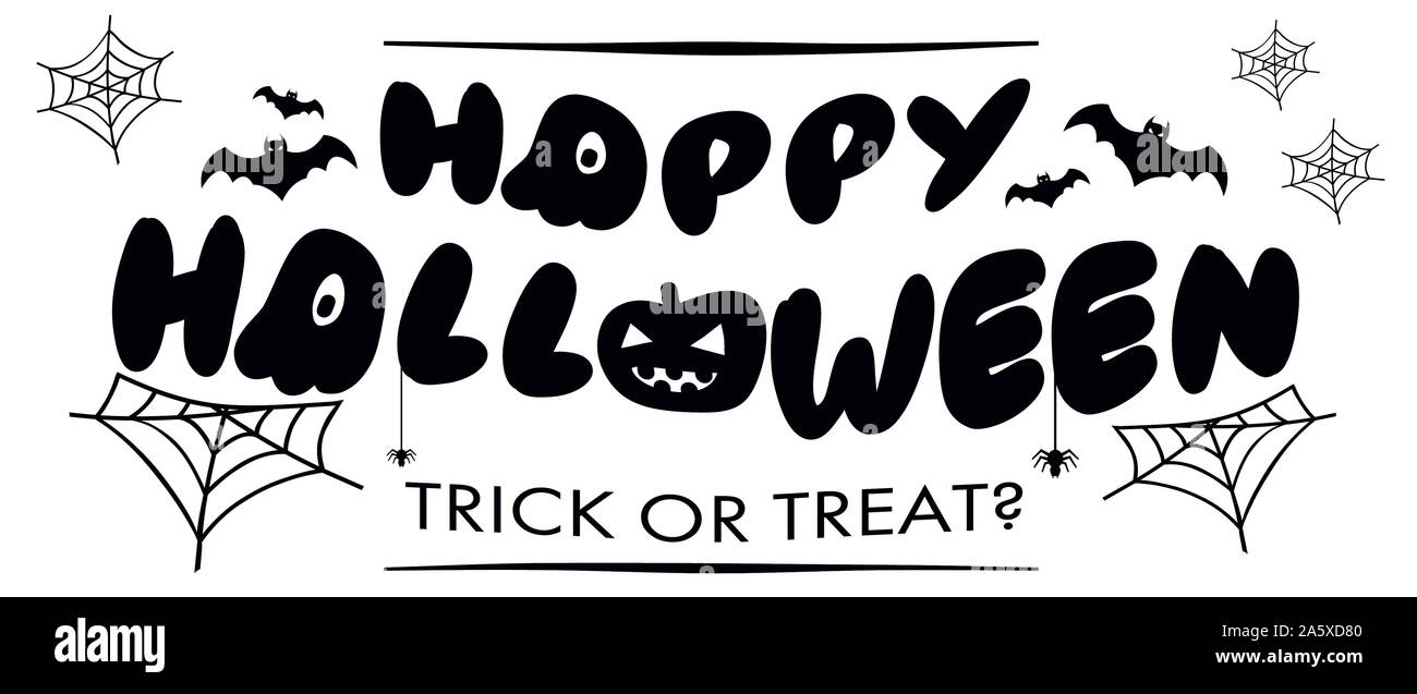 Vector affiche avec type d'Halloween, la citrouille avec bat, Spider web et sur fond blanc. Pour la bannière, carte de vœux, invitation à une fête Illustration de Vecteur
