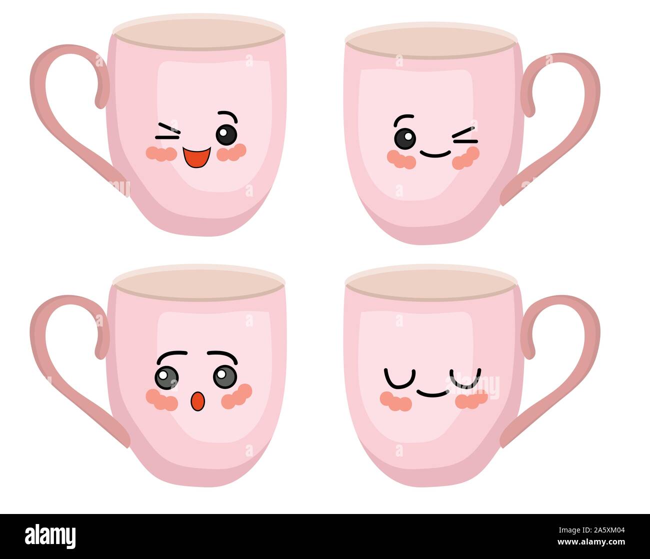 De belles tasses. Ensemble de différentes émotions. Boisson chaude d'hiver.. Illustration de Vecteur