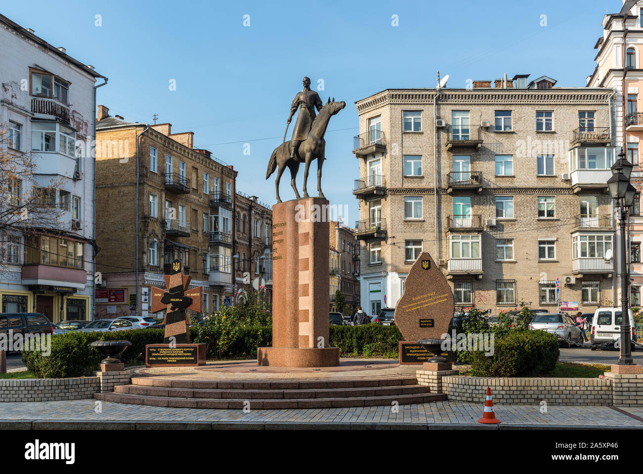 Kiev, Ukraine - le 22 octobre 2019 : le monument à la 'Defenders de la frontière de la patrie de toutes les générations" (à cheval cosaque) à Kiev, U Banque D'Images