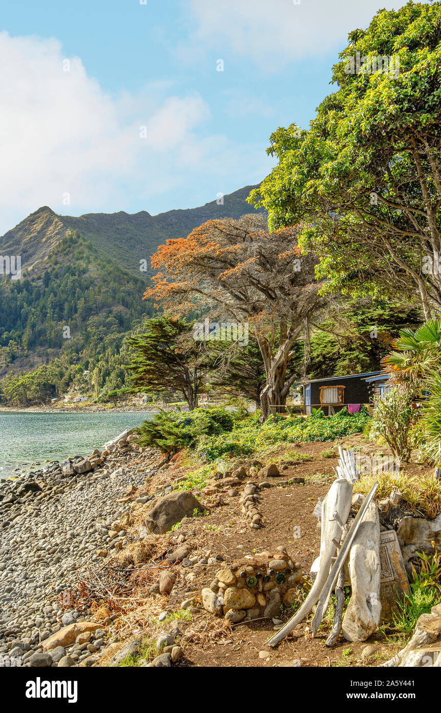 Village San Juan Bautista à Cumberland Bay, Juan Fernandez, Chili, Amérique du Sud Banque D'Images