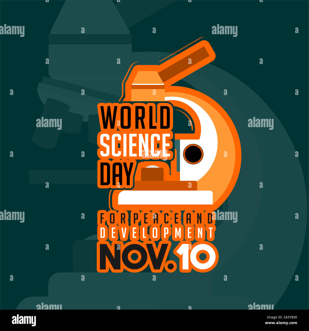 Typographie pour la Journée mondiale de la science pour la paix et le développement avec vecteur conception microscope Banque D'Images