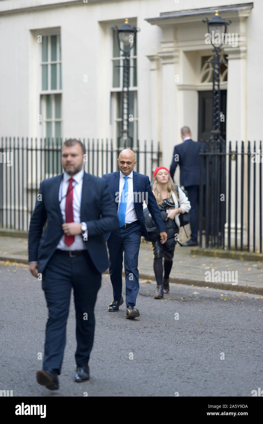 Sajid Javid MP, Chancelier de l'Échiquier, de quitter Downing Street 22 Octobre 2019 Banque D'Images