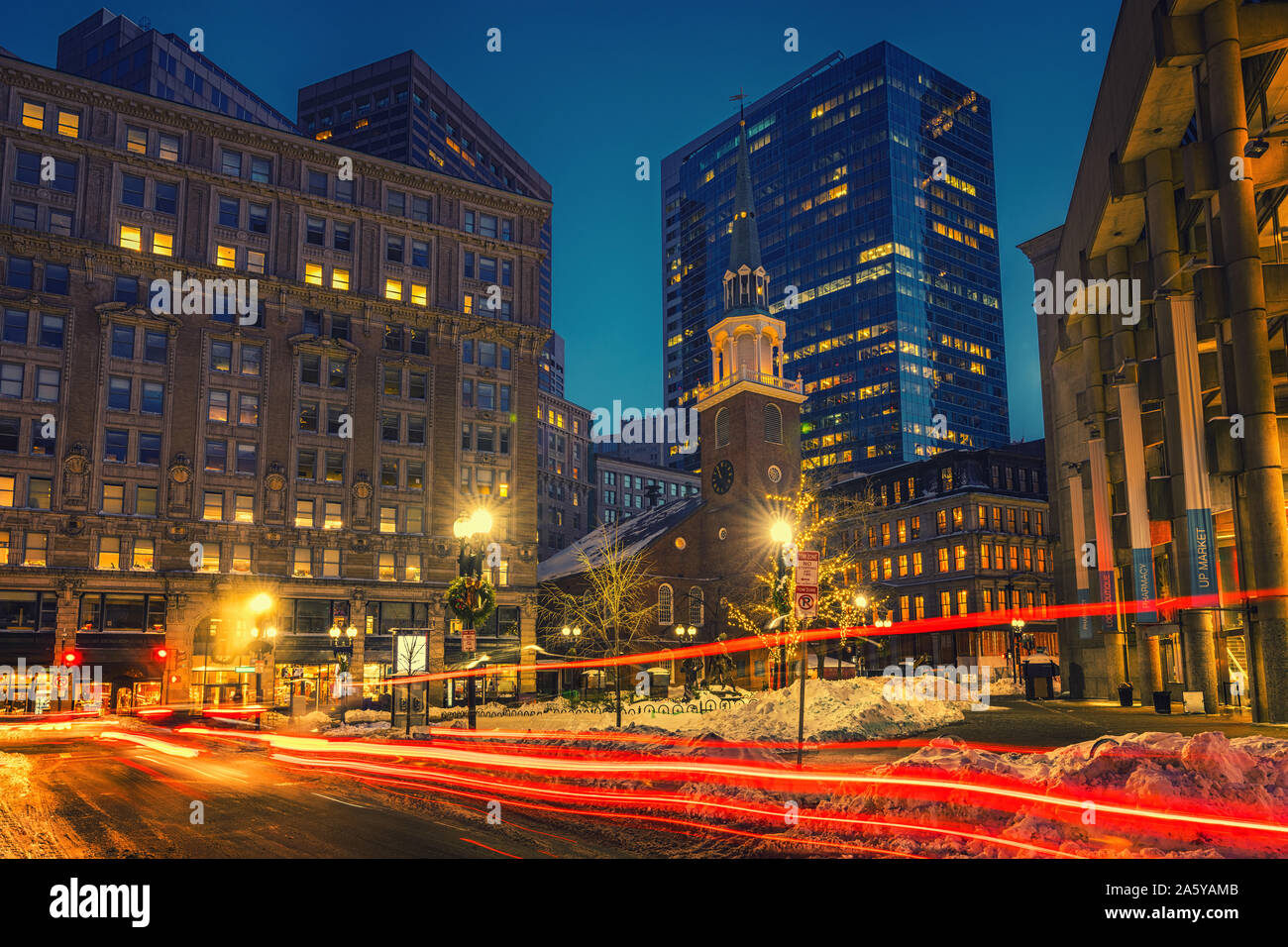 Vieille ville de Boston dans la nuit Banque D'Images