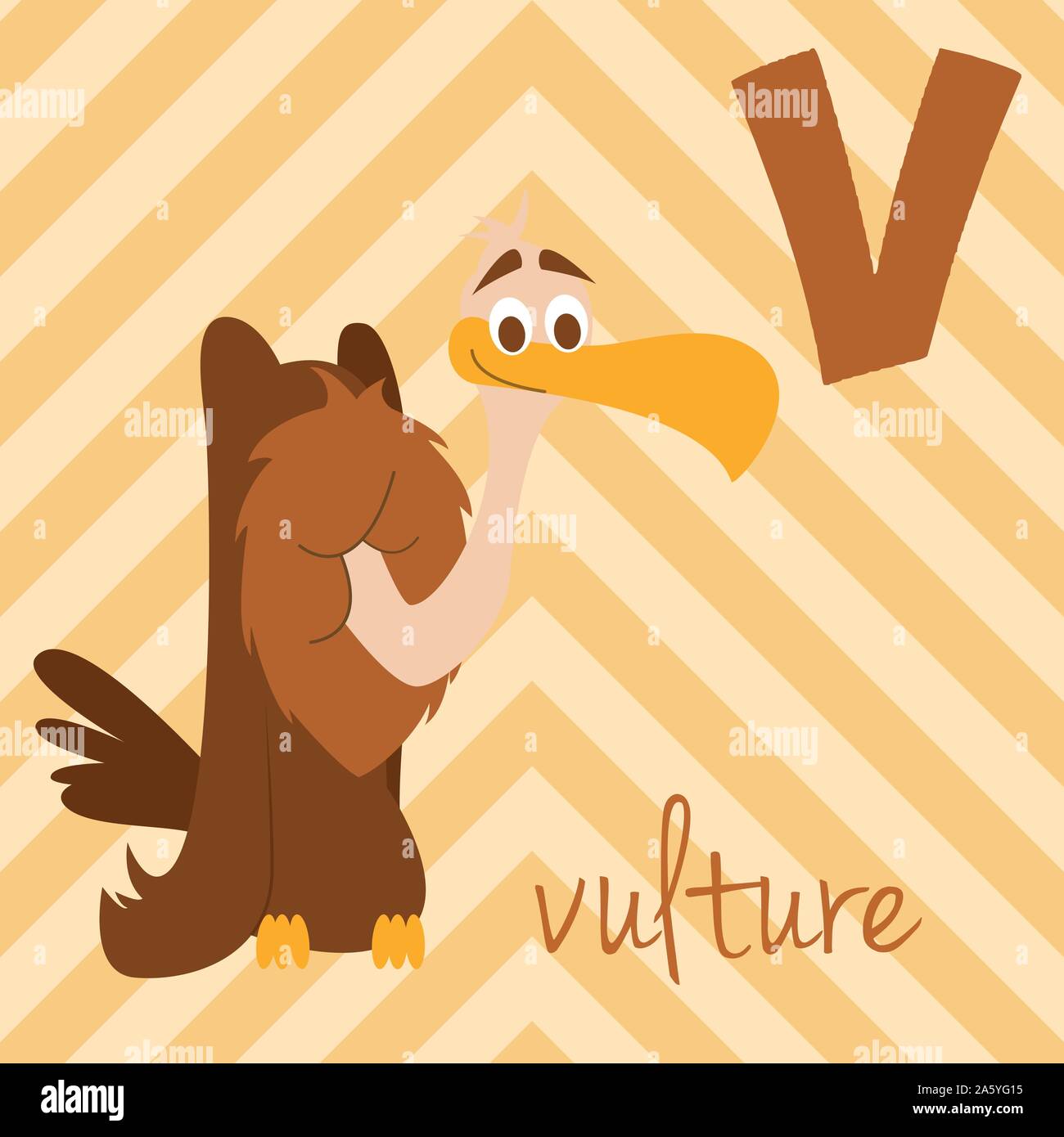 Cute cartoon alphabet illustré zoo avec animaux drôles : V pour Vautour. Alphabet anglais. Apprendre à lire. Vector illustration isolé. Illustration de Vecteur