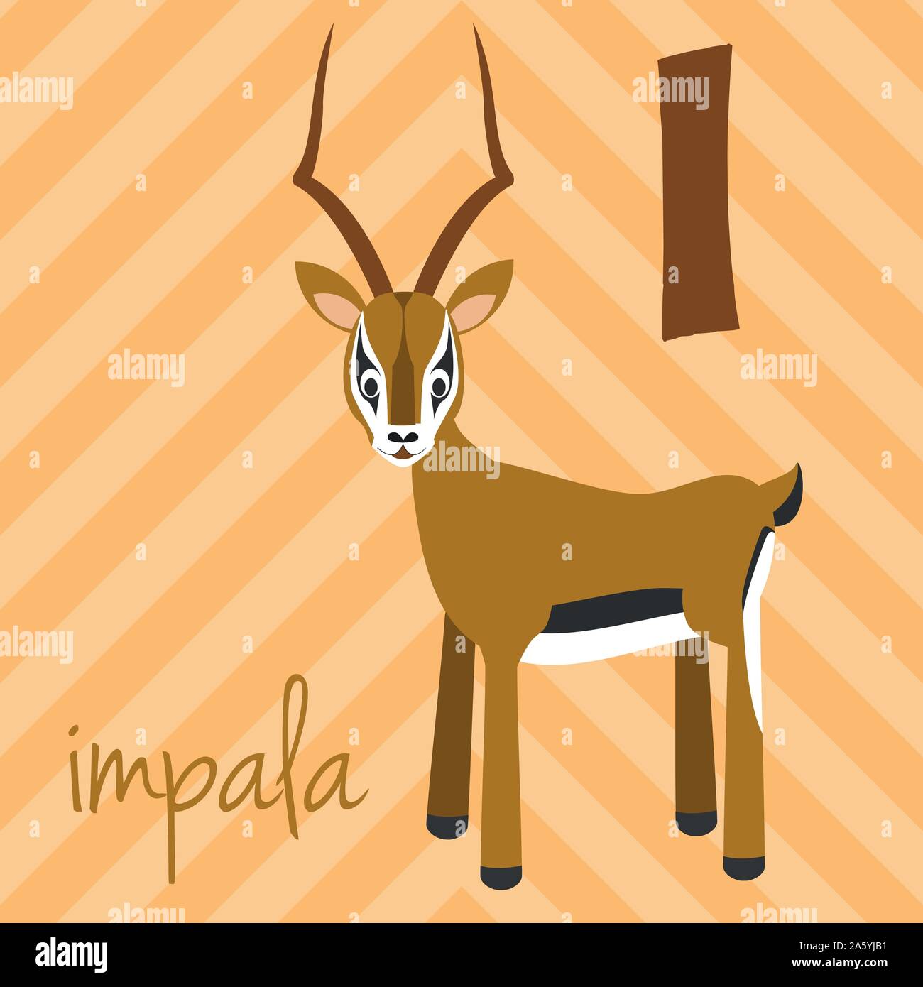 Cute cartoon alphabet illustré zoo avec animaux drôles. L'alphabet espagnol : Je de Impala. Apprendre à lire. Vector illustration isolé. Illustration de Vecteur