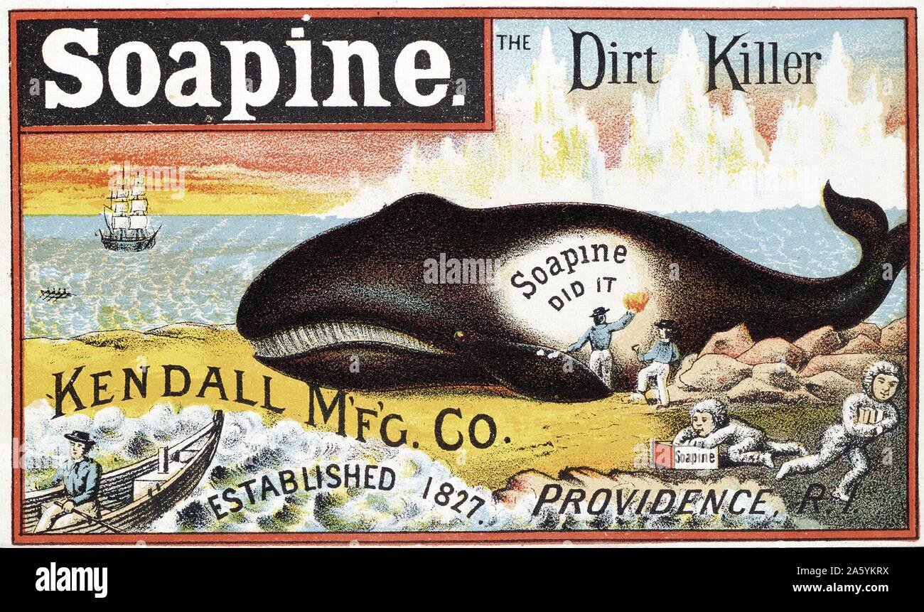 Soapine produit nettoyant. À partir de la fin du 19e siècle American trade card pour Kendall Manufacturing Company, Providence, Rhode Island, USA. La graisse de baleine a été utilisé dans certains produits de savon. Banque D'Images