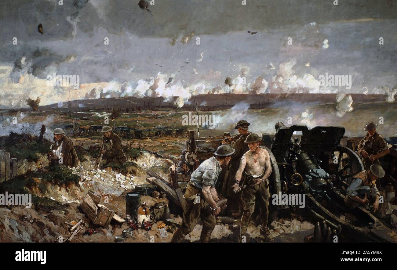 La bataille de la crête de Vim, pendant la première guerre mondiale. Impression couleur sur carte de lumière, d'après une peinture par Richard Jack, 1918 Banque D'Images