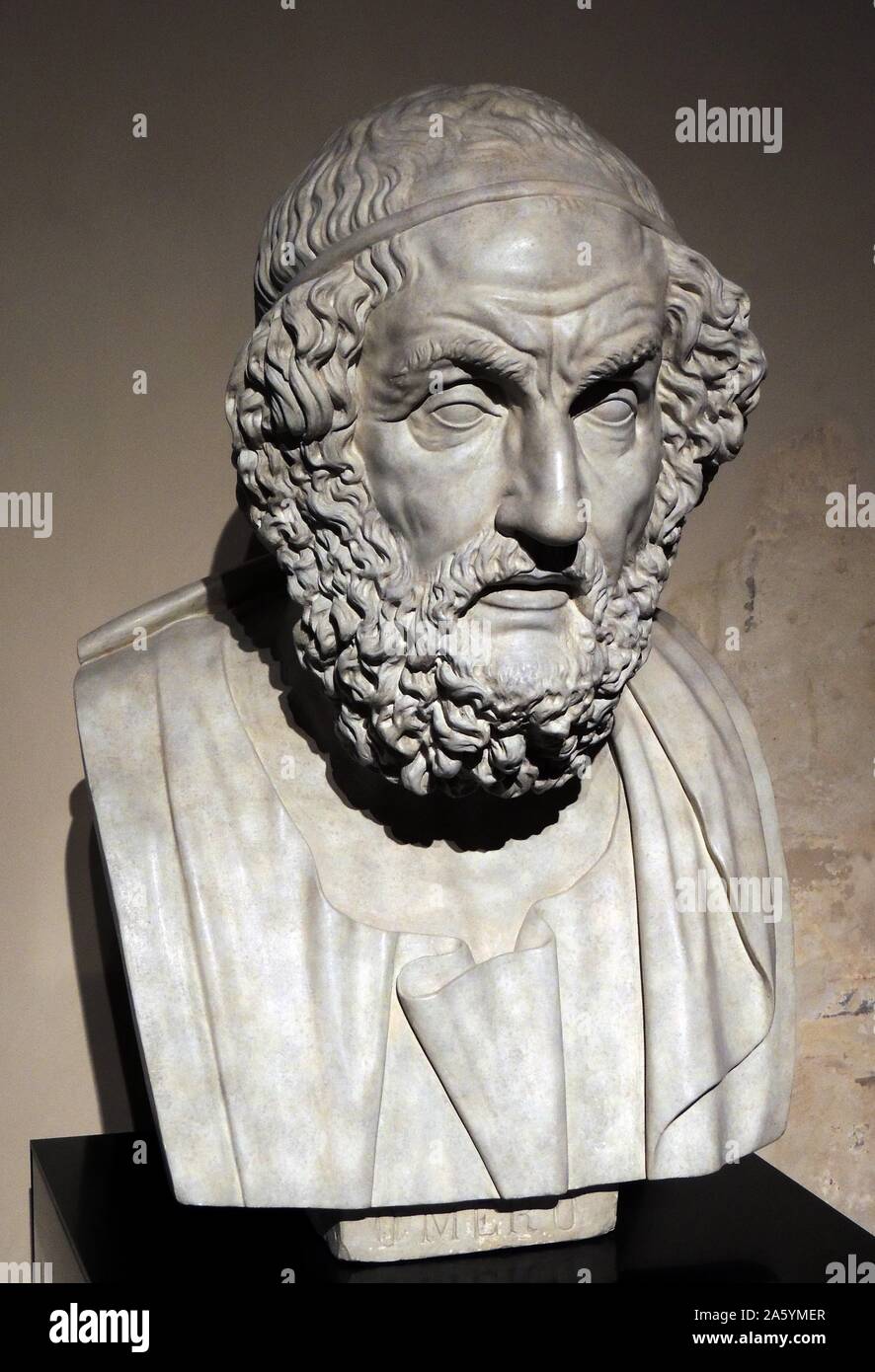 Buste du poète aveugle Homère dans l'ouest de tradition classique, Homer est l'auteur de l'Iliade et l'Odyssée et est vénéré comme le plus grand poète épique grec ancien. Lorsqu'il a vécu est inconnue mais Hérodote estime qu'il est autour de 850 avant JC. Banque D'Images