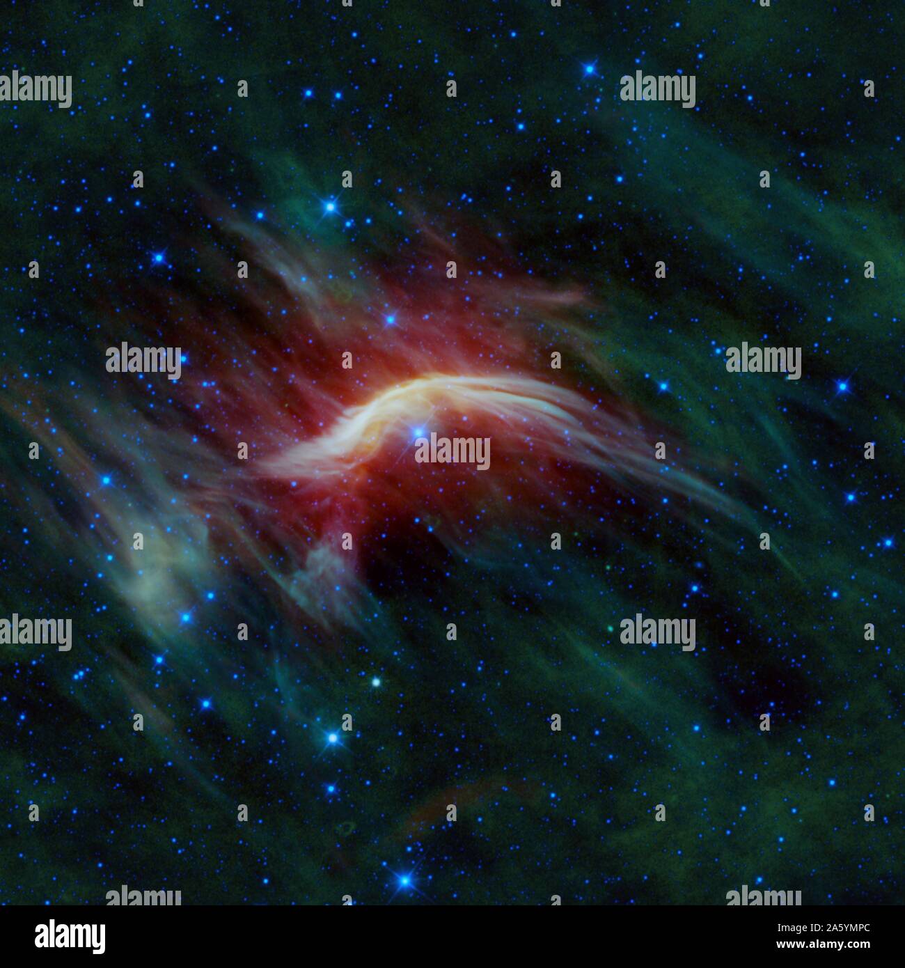 L'étoile bleue près du centre de cette image est Zeta Ophiuchi. Zeta Ophiuchi est en fait un très vaste, sex, bright blue star labourant sa route dans un grand nuage de poussières et de gaz interstellaires. Sage. Banque D'Images