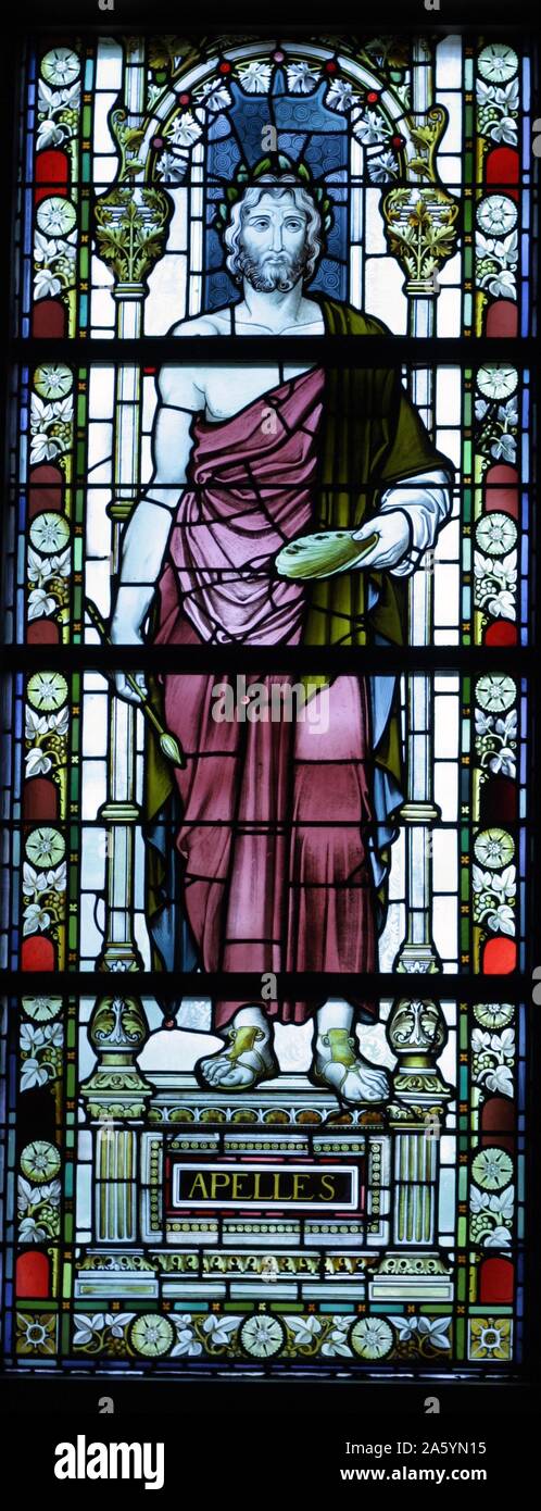 Apelle de cos (4ème siècle avant J.-C.)célèbre peintre de la Grèce antique. Pline l'Ancien, coté supérieur au précédant et les artistes. Il s'Apelle, datée de la 112e Olympiade (332-329 av. J.-C.), probablement parce qu'il avait réalisé un portrait d'Alexandre le Grand, représenté dans un vitrail au fameux musée à Amsterdam, Hollande. Banque D'Images