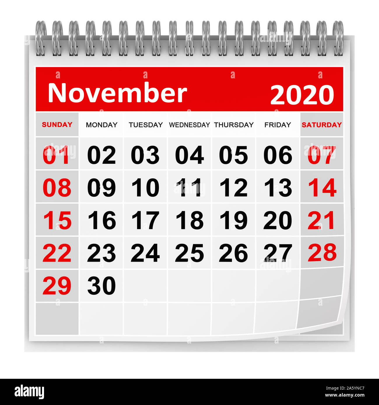 Novembre 2020 , c'est un rendu 3d'image de synthèse. Isolé sur blanc. Banque D'Images