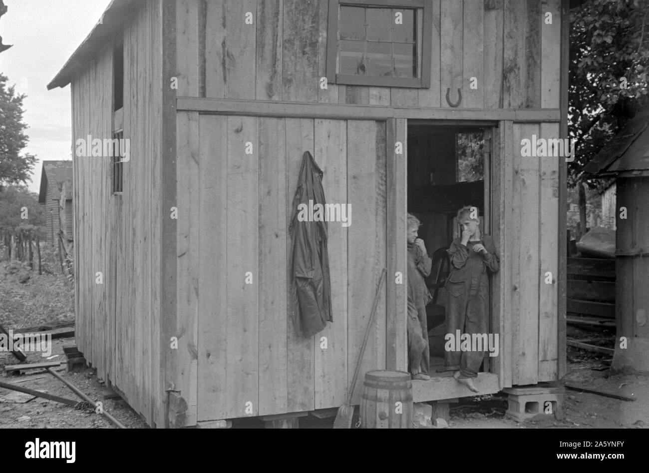 En l'Habitant de Circleville's "Hooverville", centre de l'Ohio. L'été 1938. Banque D'Images