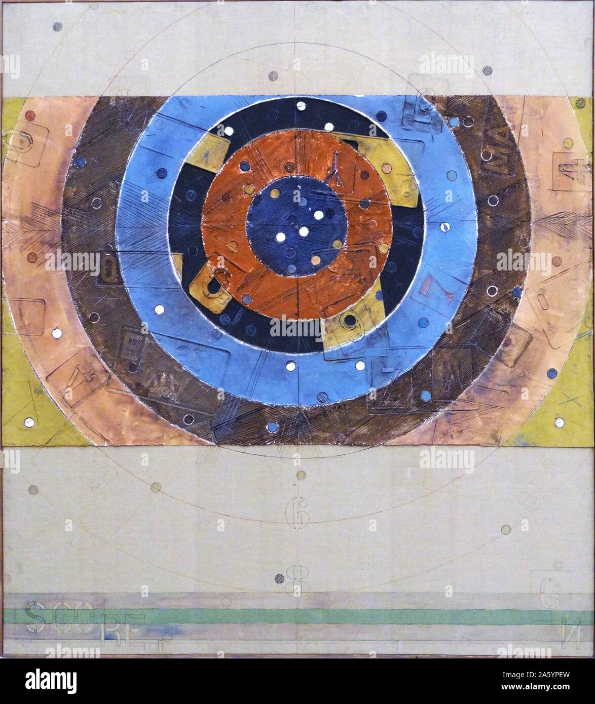 Technique mixte œuvre intitulée 'Grand' Polychrome Score par Georges Noël (1924-2010) Peintre et sculpteur français. Datée 1968 Banque D'Images