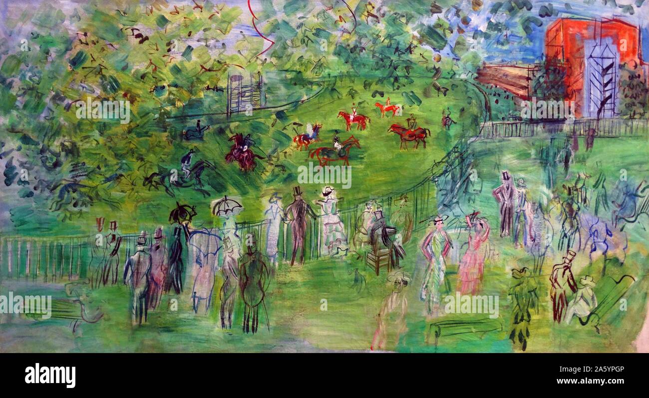 Hippodrome à Ascott par Raoul Dufy (1877-1953). Huile sur toile, 1938. Dufy était un peintre fauviste français qui a mis au point un style décoratif coloré, qui est rapidement devenue à la mode. Banque D'Images