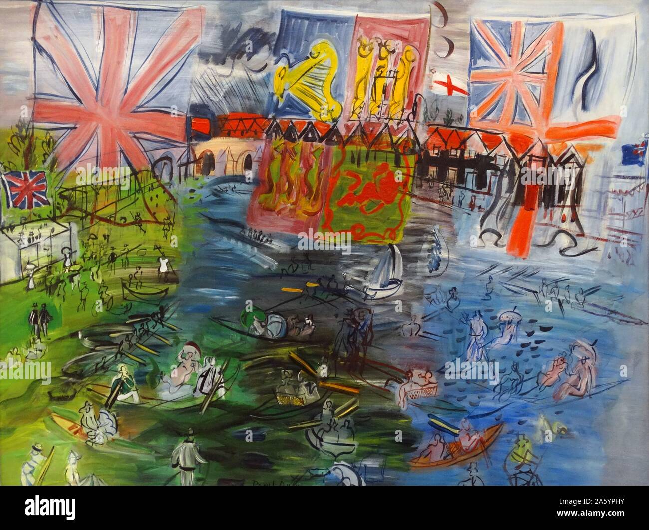 Henley, régates aux drapeaux par Raoul Dufy (1877-1953). Huile sur toile, 1941. Dufy était un peintre fauviste français qui a mis au point un style décoratif coloré, qui est rapidement devenue à la mode. Banque D'Images