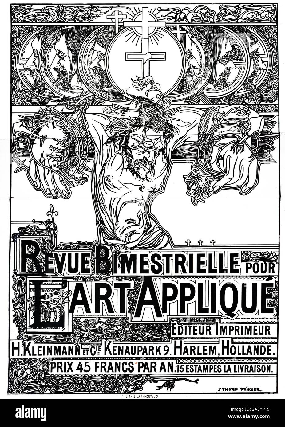 Affiche publicitaire pour la publication par H Kleinmann et Cie., Harlem, Hollande, montrant la crucifixion du Christ. Banque D'Images