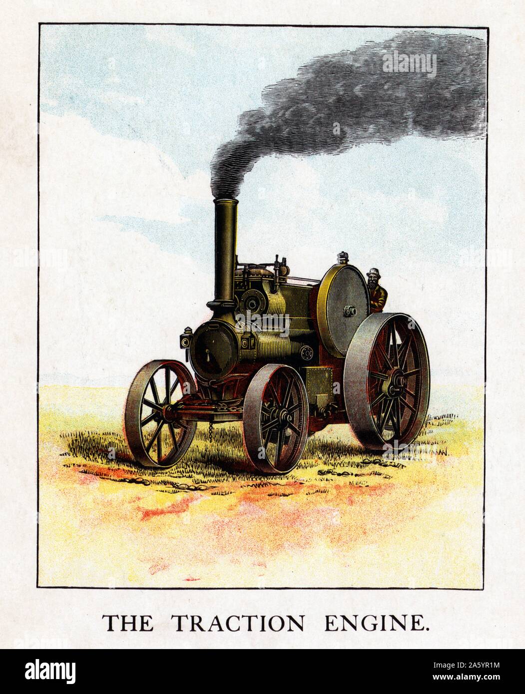 Une illustration d'un moteur de traction à vapeur à la ferme 1870 Banque D'Images