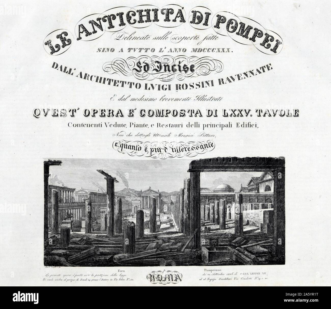 L'illustration de la page de titre d'un livre d'illustrations des ruines romaines de Pompéi en Italie vers 1840 Banque D'Images