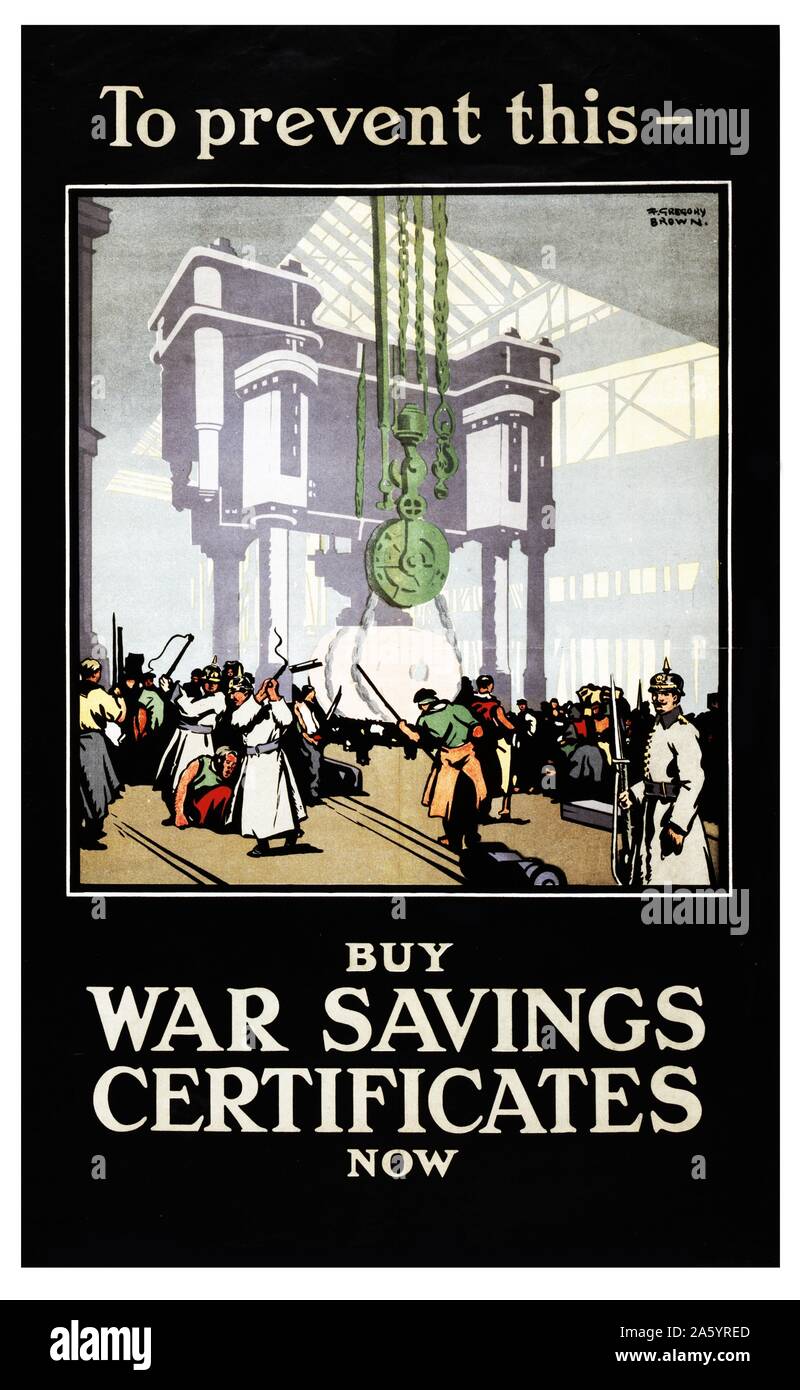 Pour éviter cela - acheter des certificats d'épargne de guerre maintenant. Artiste Gregory Brown (1887-1941) affiche montrant des soldats allemands la supervision du travail de l'esclave dans une usine, et le fouet l'un des travailleurs. Banque D'Images