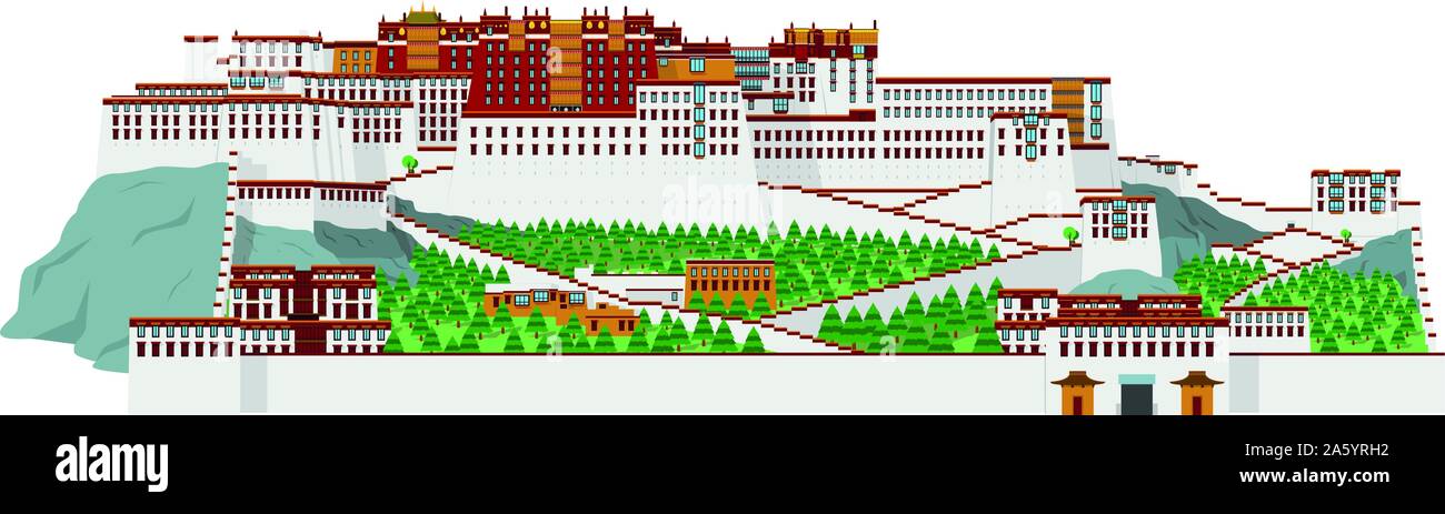 Palais du Potala, Lasha (Tibet), la Chine. Isolé sur fond blanc vector illustration. Illustration de Vecteur