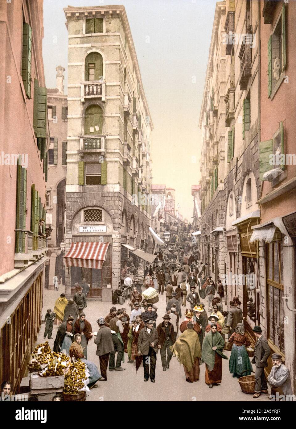 Street près de la Rialto, Venise, Italie 1890 Banque D'Images