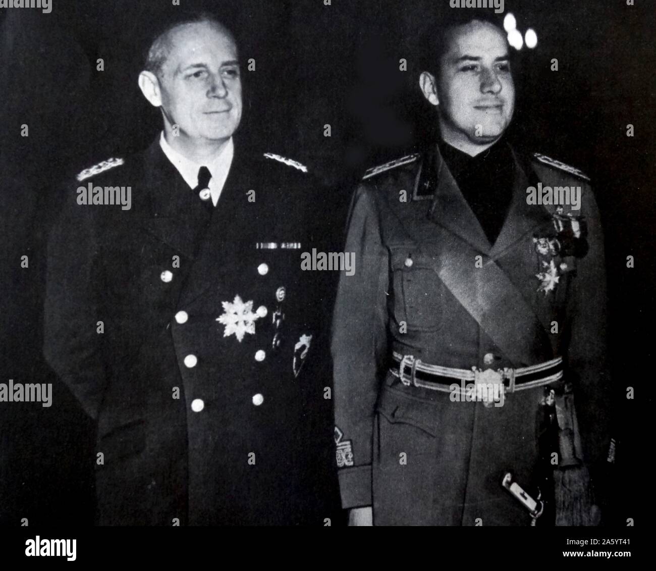 Le ministre allemand des affaires étrangères, von Ribbentrop rencontre le ministre italien des affaires étrangères Ciano en 1938. Banque D'Images