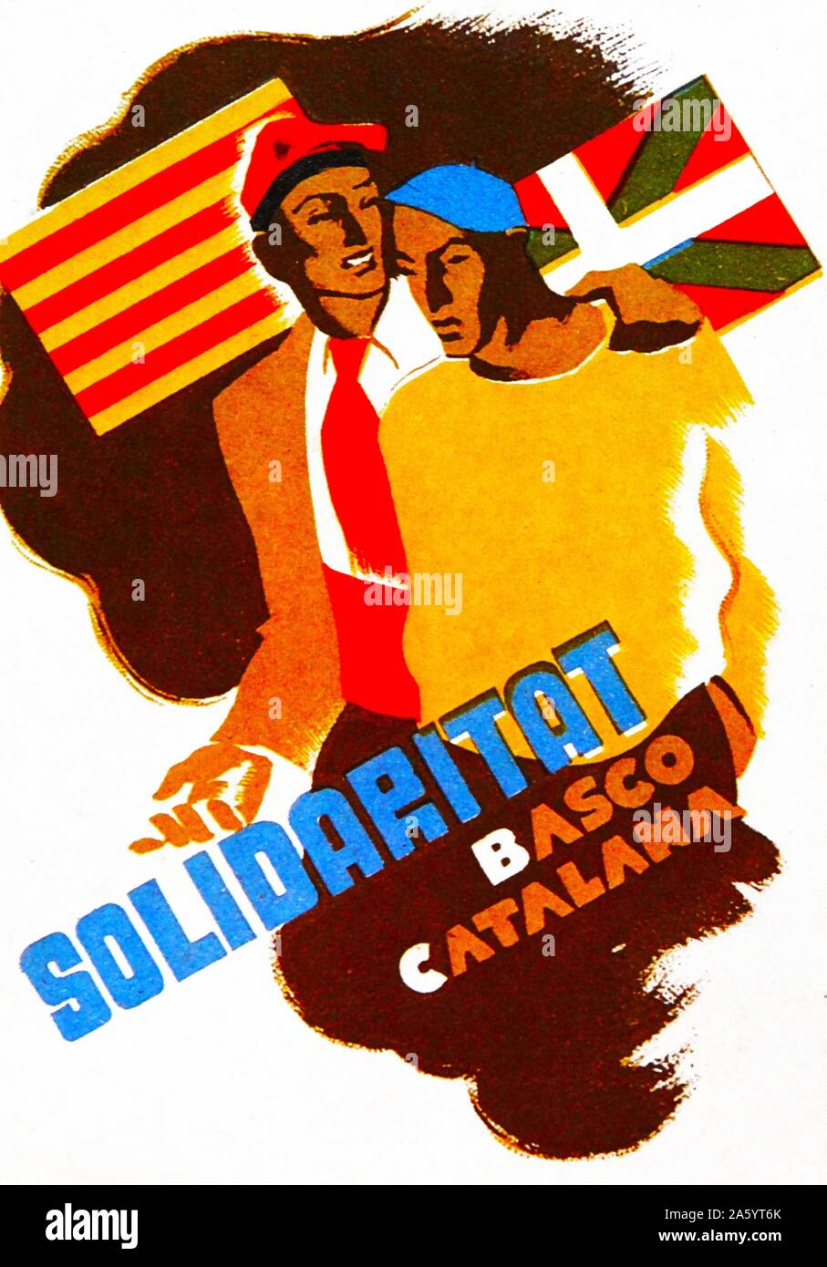 L'affiche de propagande illustrant la solidarité catalan basque pendant la guerre civile espagnole Banque D'Images