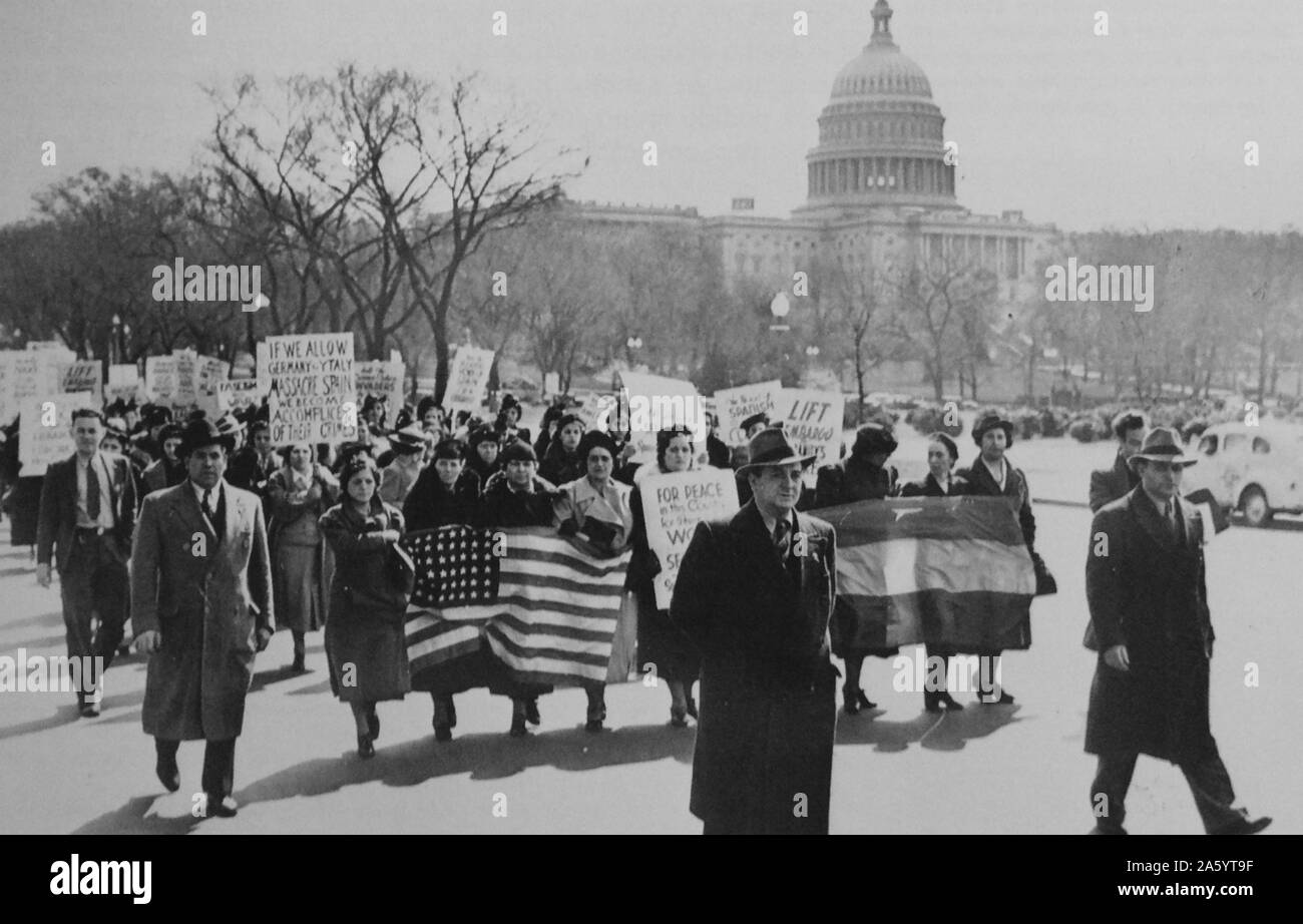 Manifestation à Washington DC aux etats unis contre la neutralité pendant la guerre civile espagnole Banque D'Images